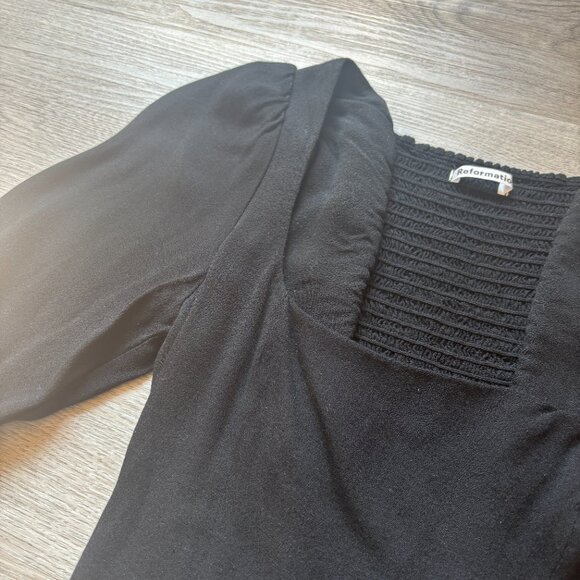 Reformation Black Top Blouse Puff 3/4 Length Sleeve size 2 - Picture 4 of 9